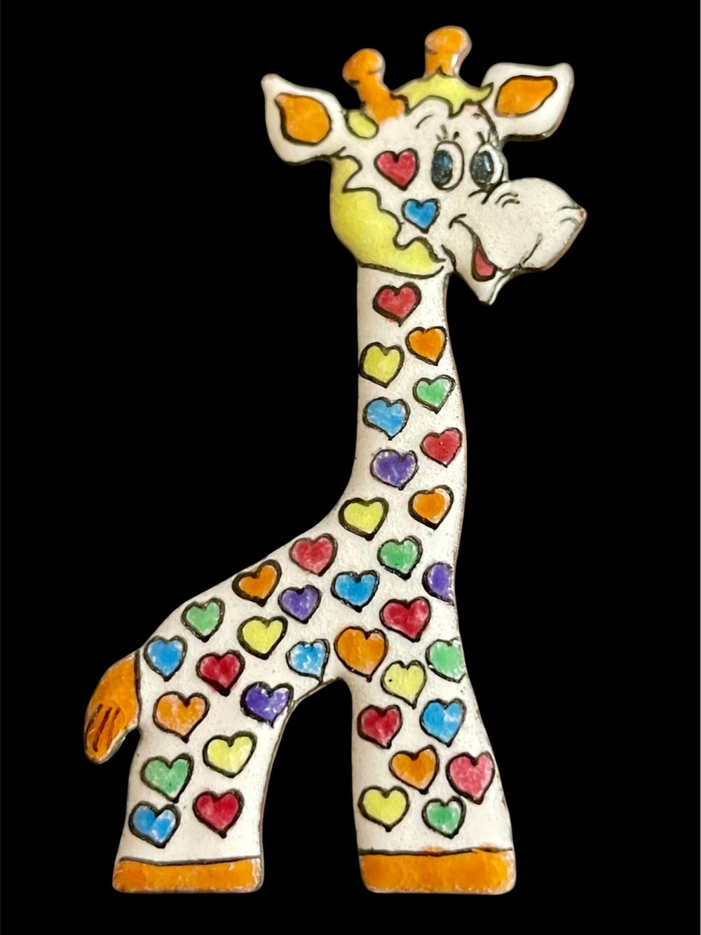 Vintage Enamel Heart Giraffe Brooch Pin